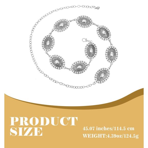 Women Western Metal Chain Belt, 45'' Silver Waist Chain Chunky Belt For😸 - Picture 2 of 8